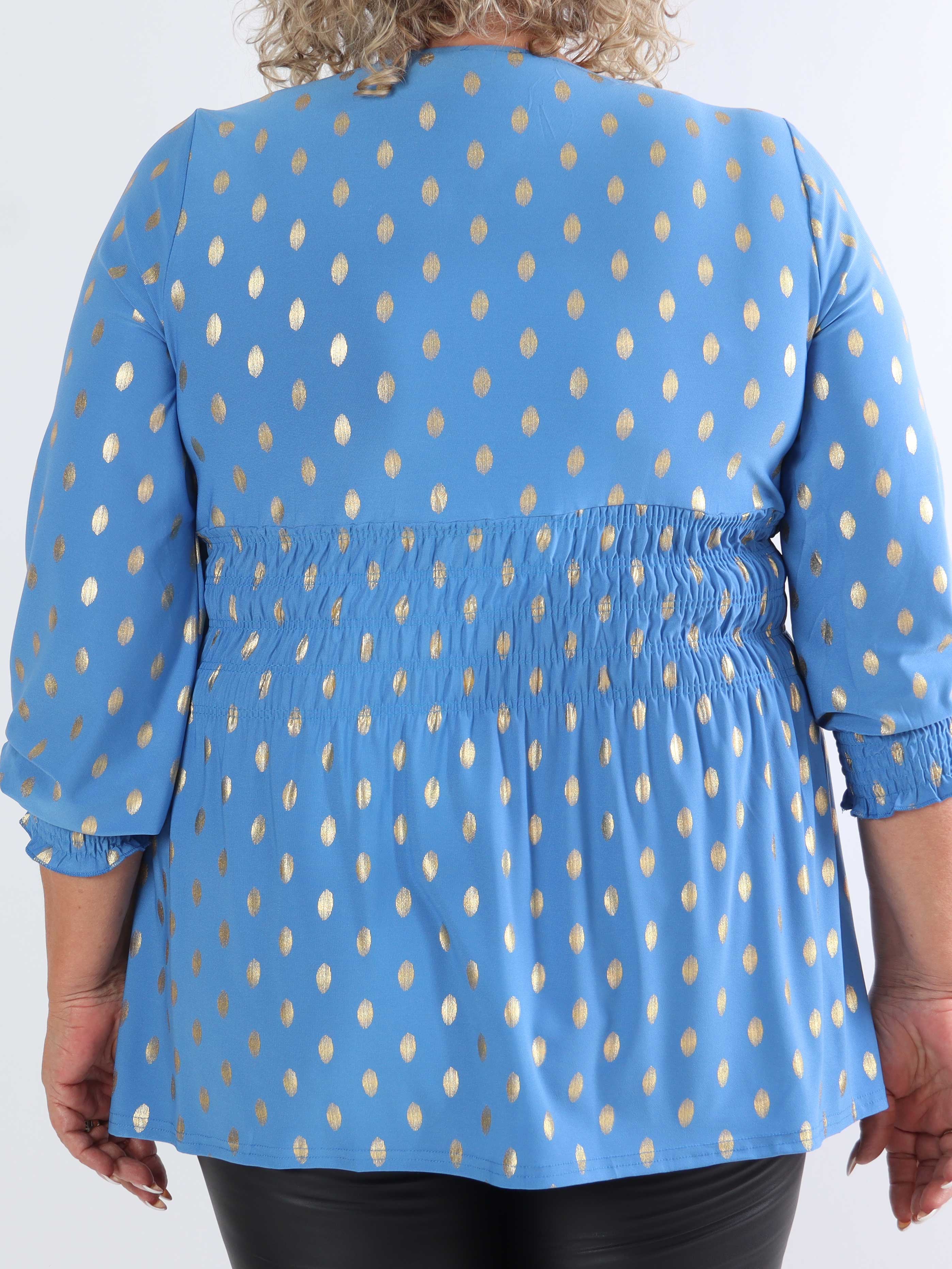 Pams Gold Dot Shirt L/S - Elastisk plus size bluse i krølfrit stof